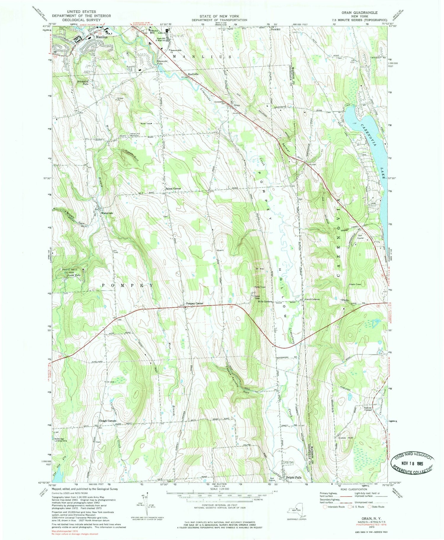 Classic USGS Oran New York 7.5'x7.5' Topo Map Image