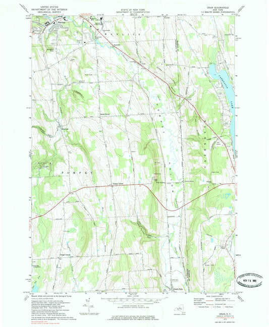 Classic USGS Oran New York 7.5'x7.5' Topo Map Image