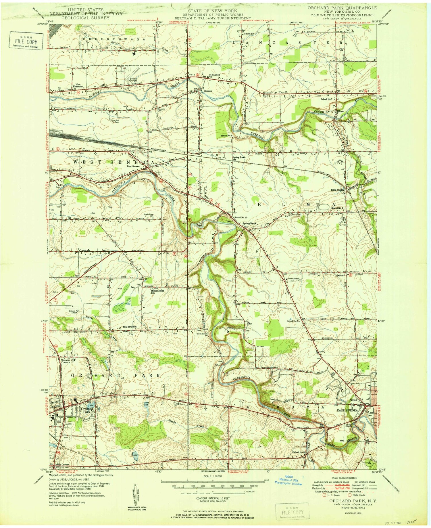Classic USGS Orchard Park New York 7.5'x7.5' Topo Map Image
