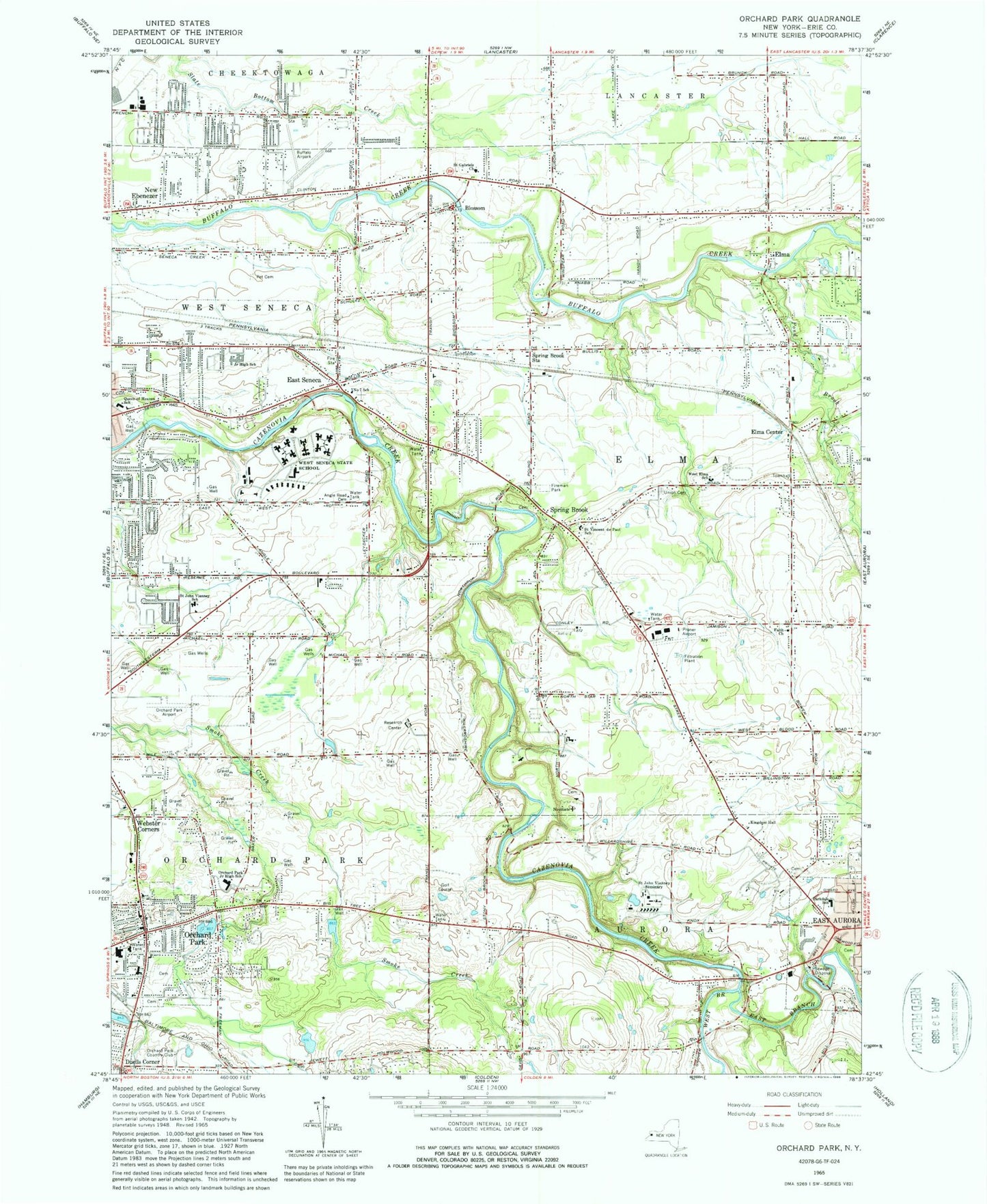 Classic USGS Orchard Park New York 7.5'x7.5' Topo Map Image