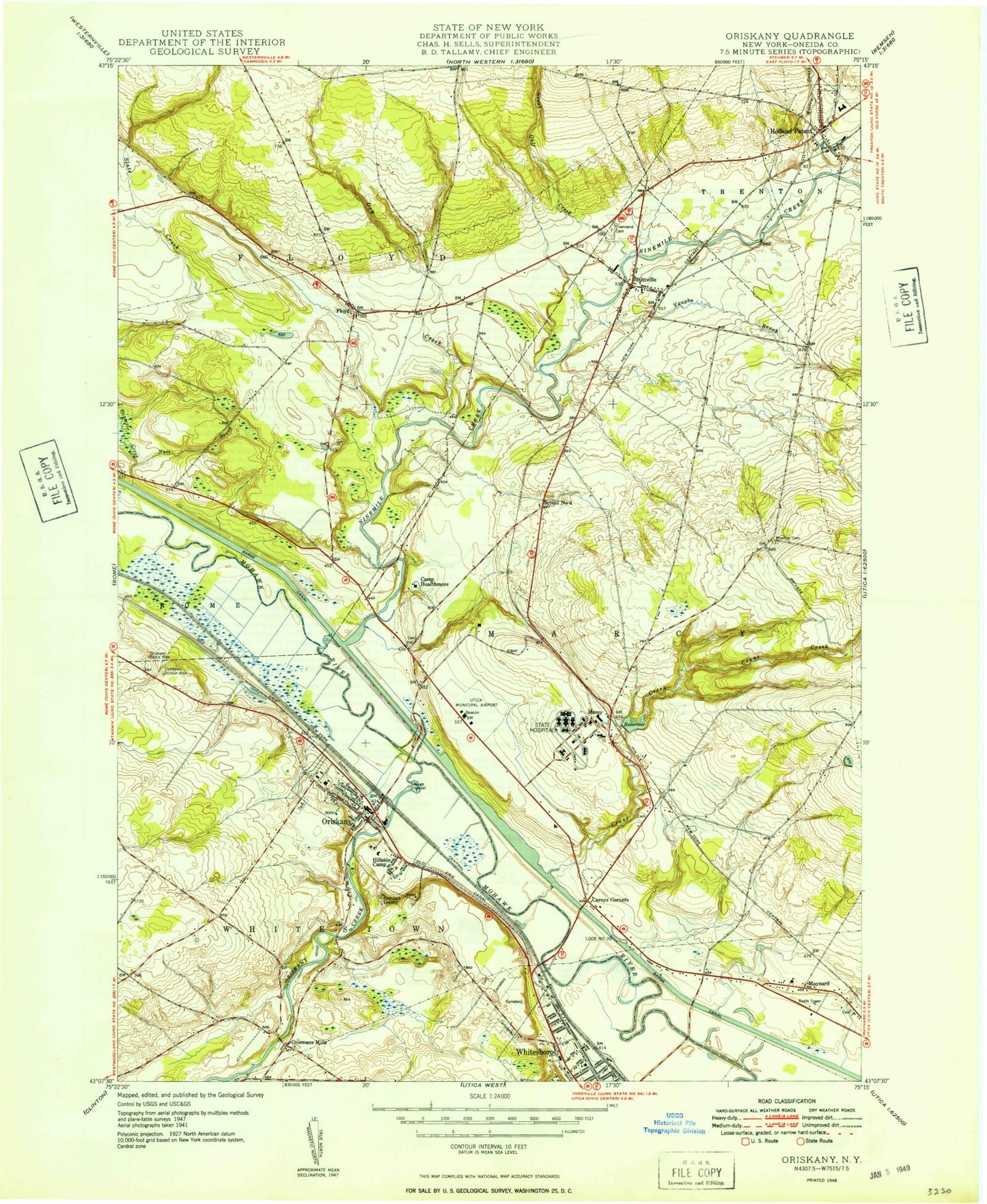 Classic USGS Oriskany New York 7.5'x7.5' Topo Map Image