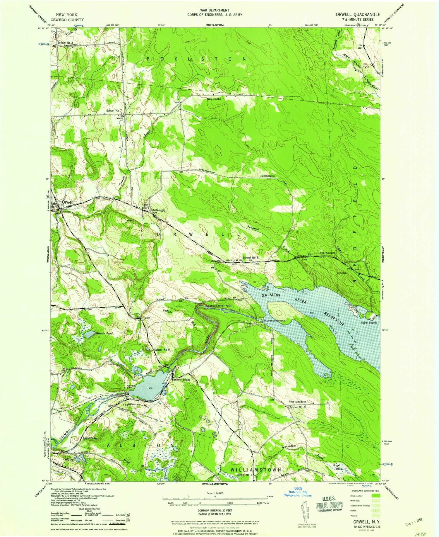 Classic USGS Orwell New York 7.5'x7.5' Topo Map Image