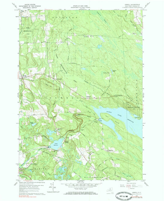 Classic USGS Orwell New York 7.5'x7.5' Topo Map Image