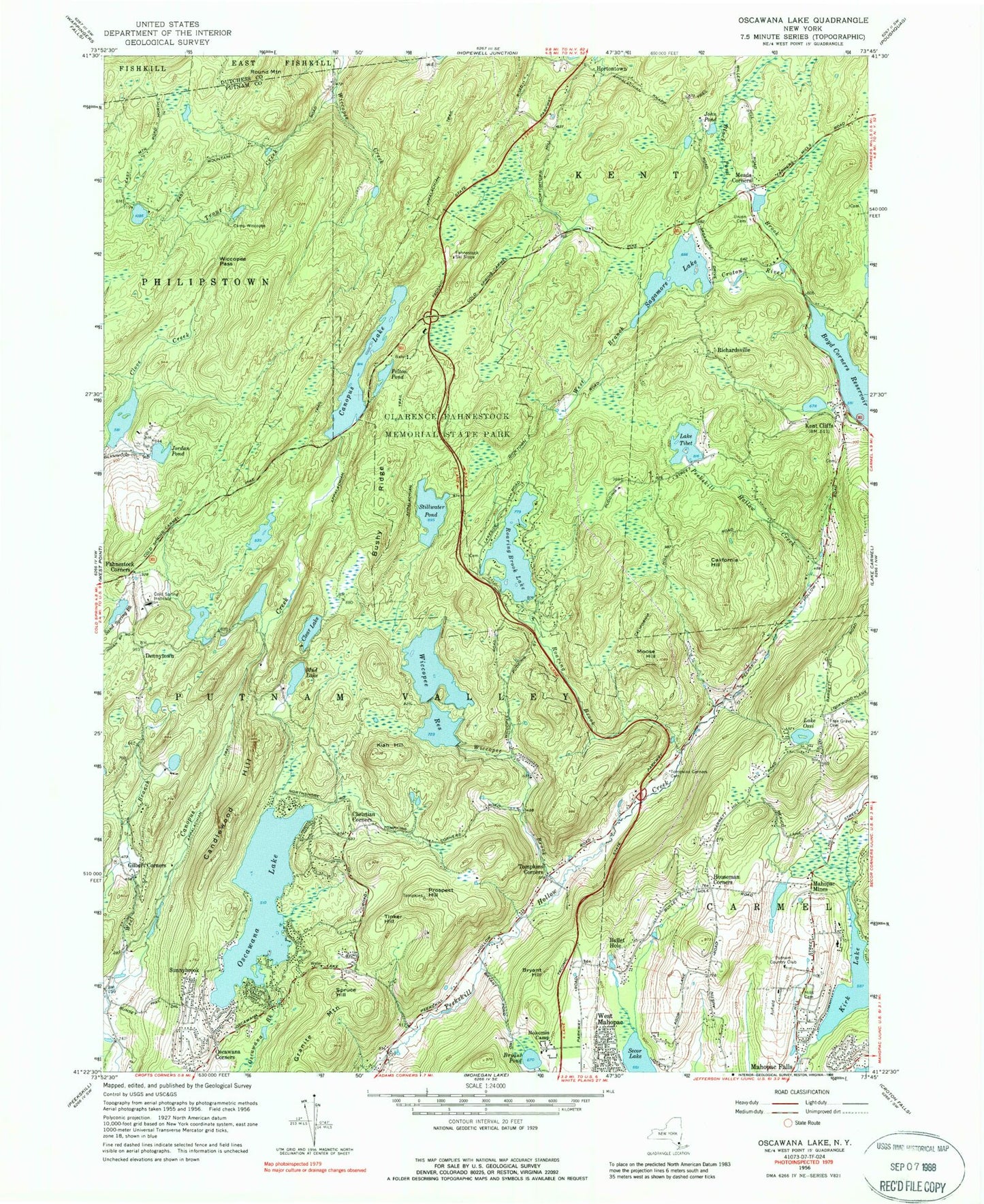 Classic USGS Oscawana Lake New York 7.5'x7.5' Topo Map Image