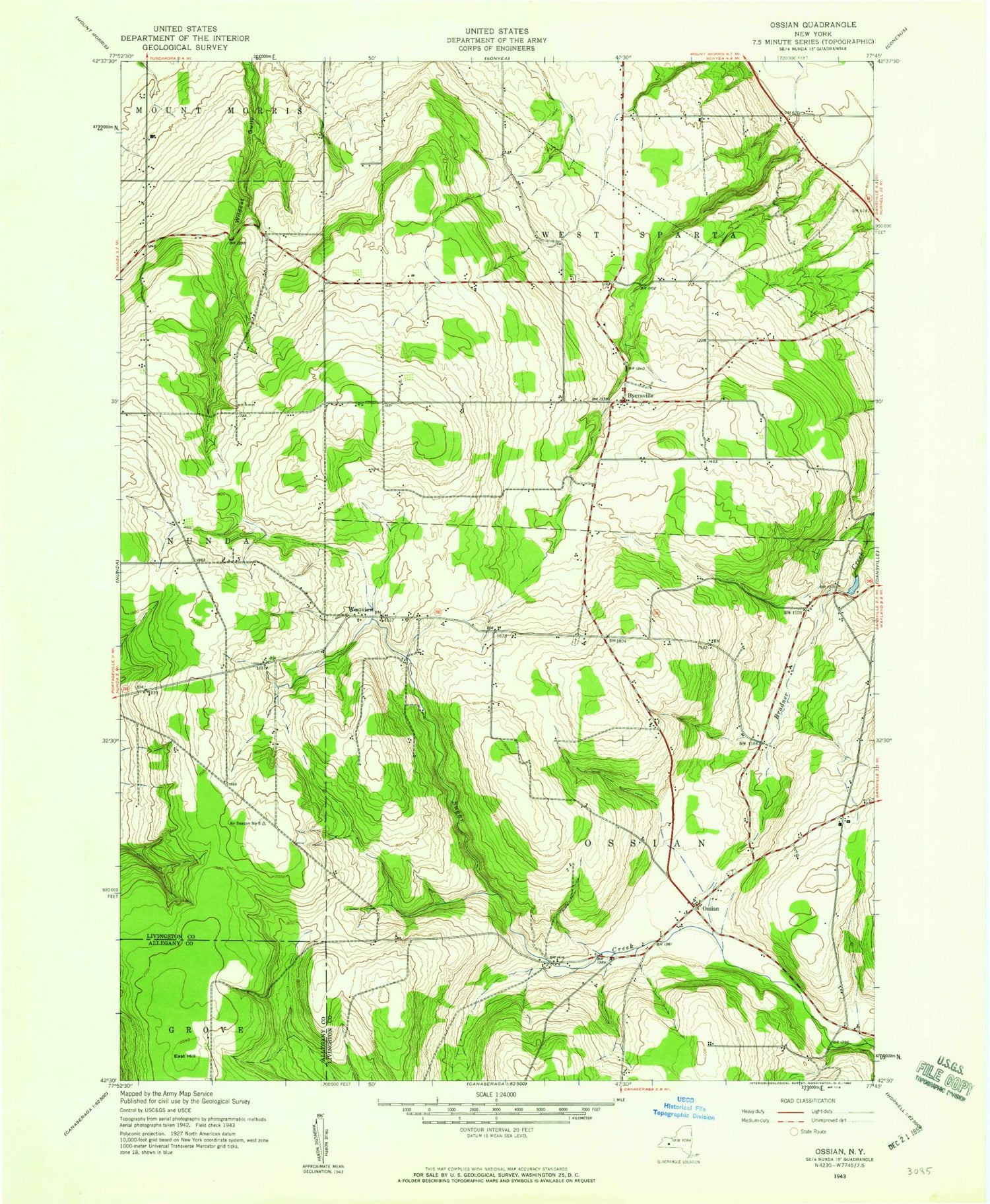 Classic USGS Ossian New York 7.5'x7.5' Topo Map Image