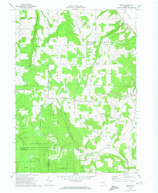 Classic USGS Ossian New York 7.5'x7.5' Topo Map Image