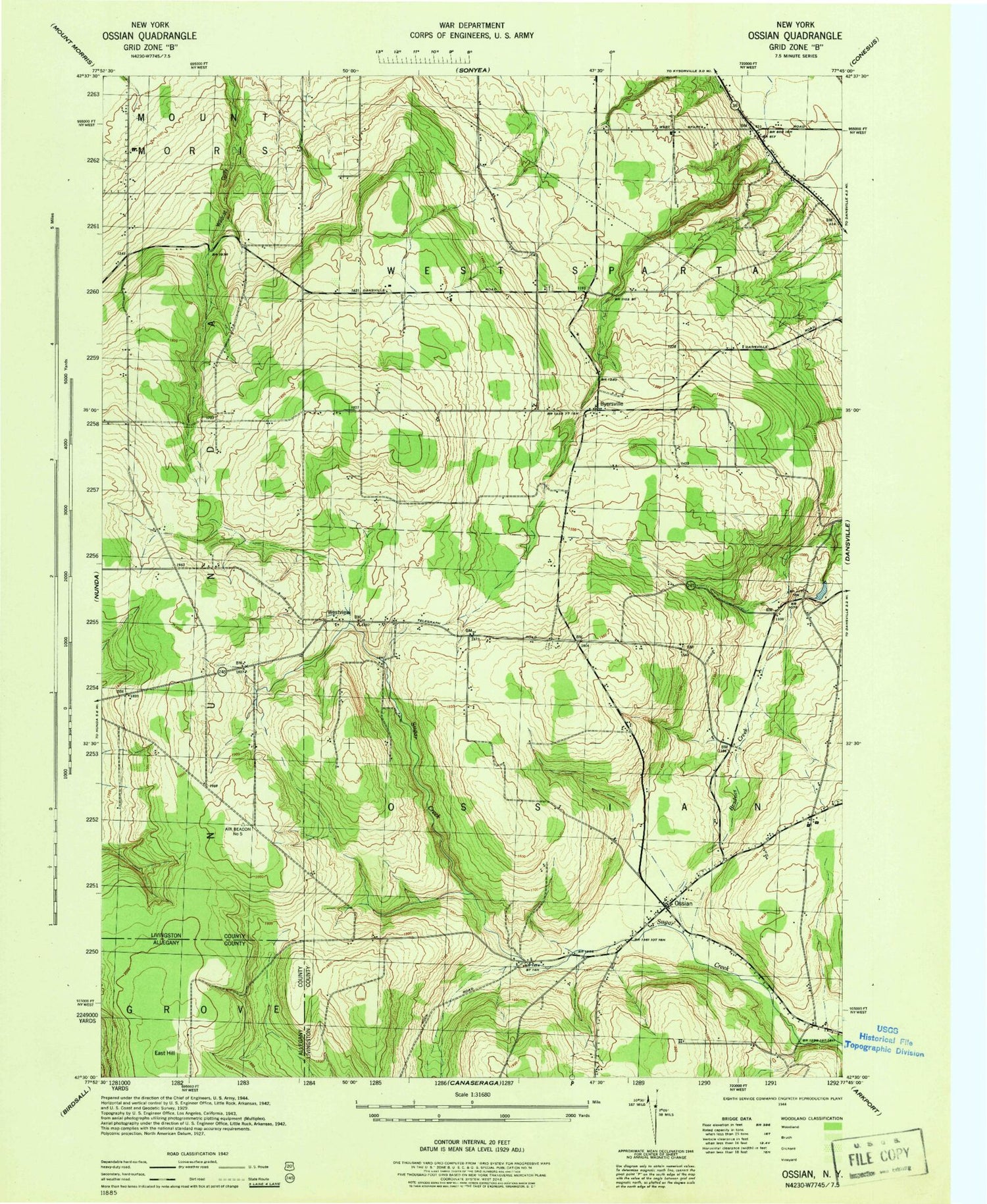 Classic USGS Ossian New York 7.5'x7.5' Topo Map Image