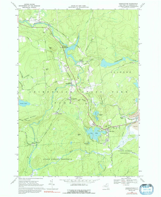 Classic USGS Oswegatchie New York 7.5'x7.5' Topo Map Image