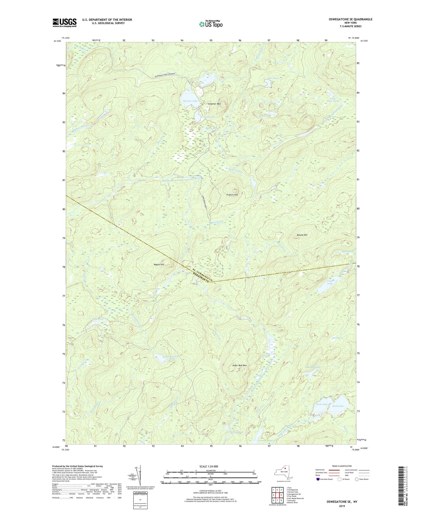 Oswegatchie SE New York US Topo Map Image