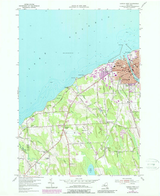 Classic USGS Oswego West New York 7.5'x7.5' Topo Map Image