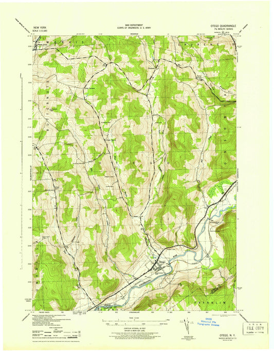 Classic USGS Otego New York 7.5'x7.5' Topo Map Image