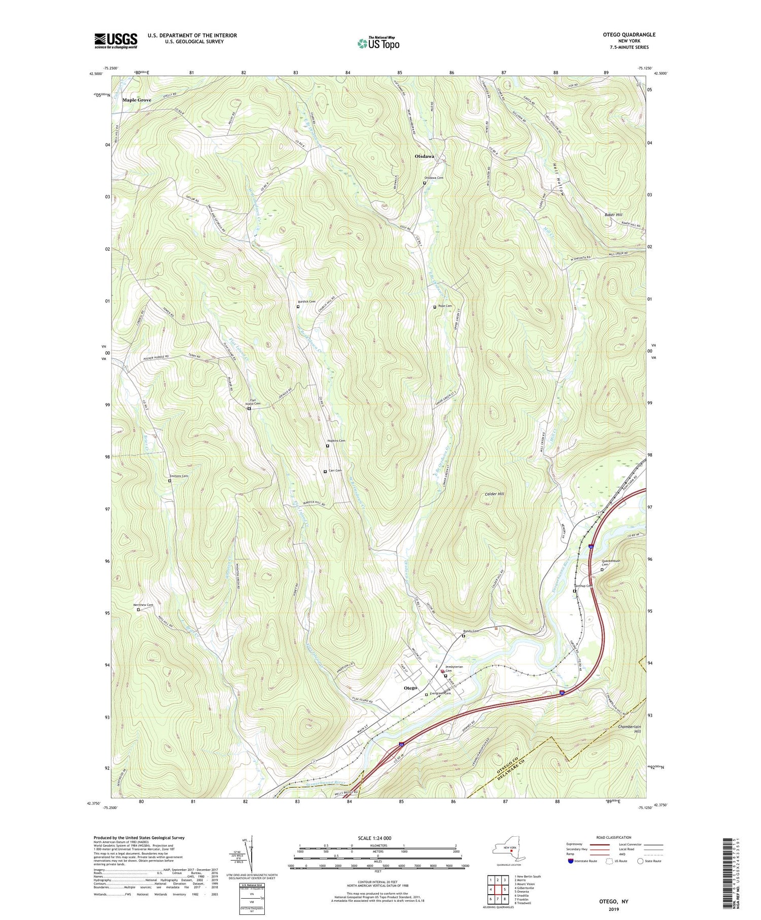Otego New York US Topo Map Image