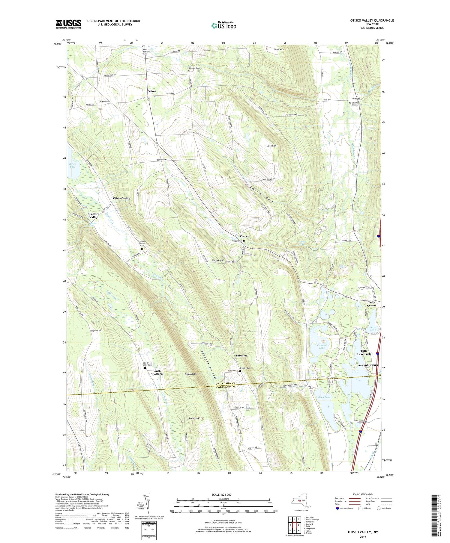 Otisco Valley New York US Topo Map Image
