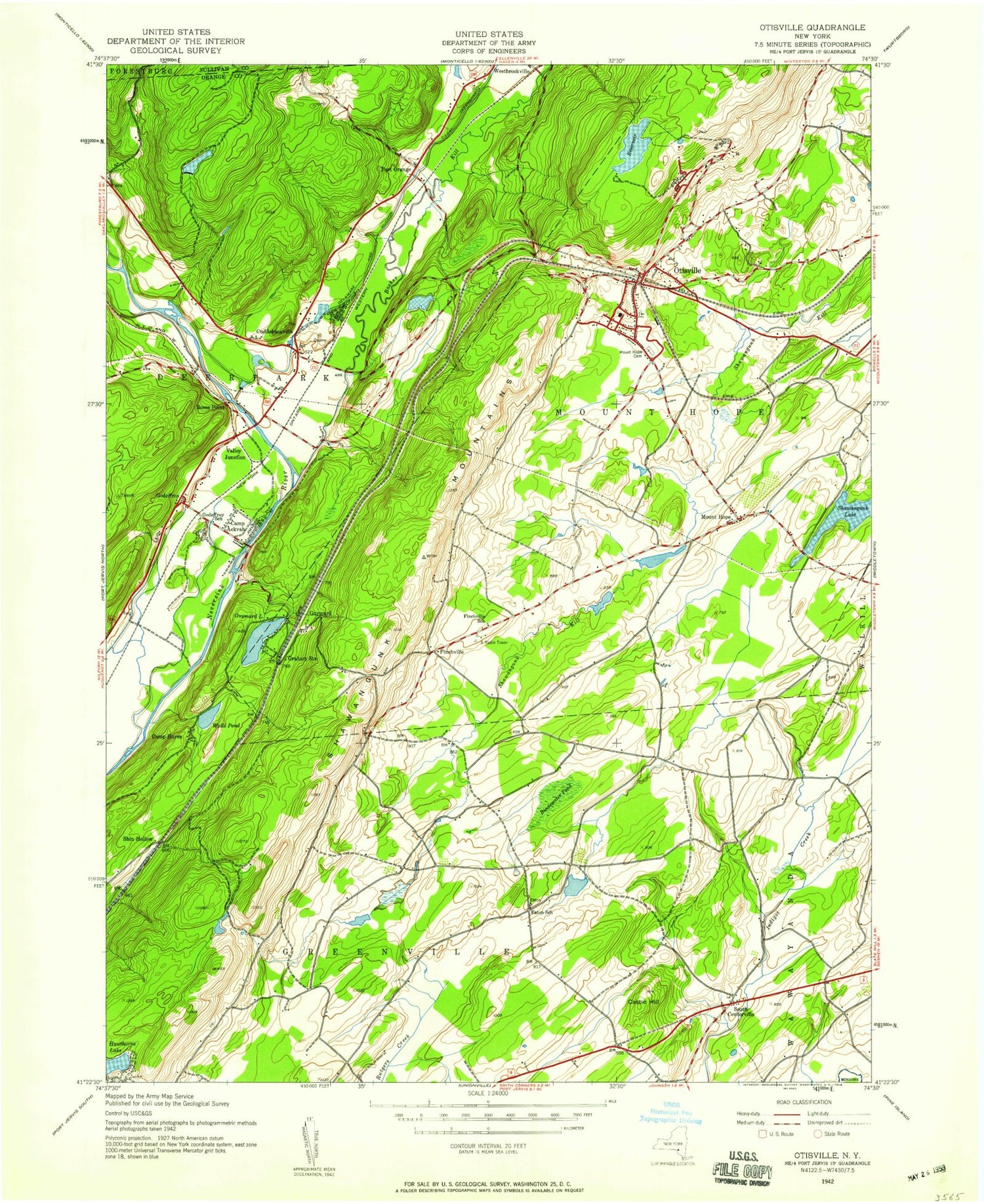Classic USGS Otisville New York 7.5'x7.5' Topo Map Image