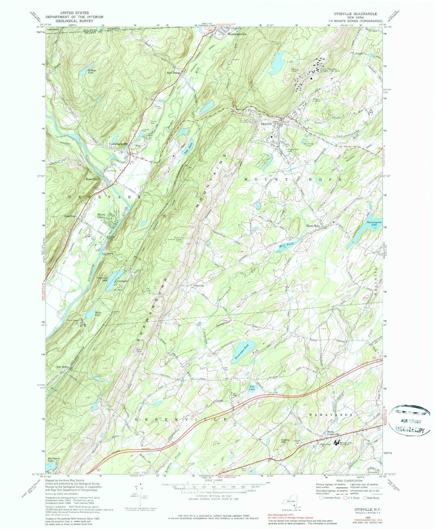 Classic USGS Otisville New York 7.5'x7.5' Topo Map Image