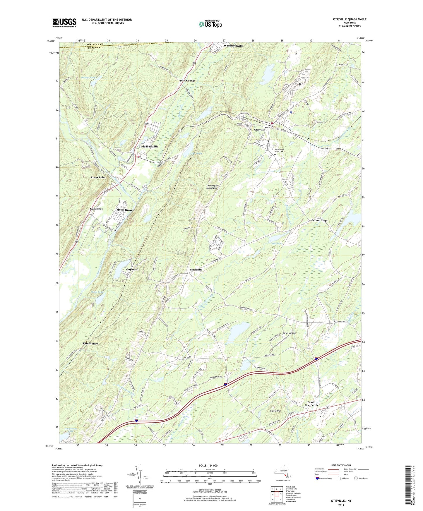Otisville New York US Topo Map Image