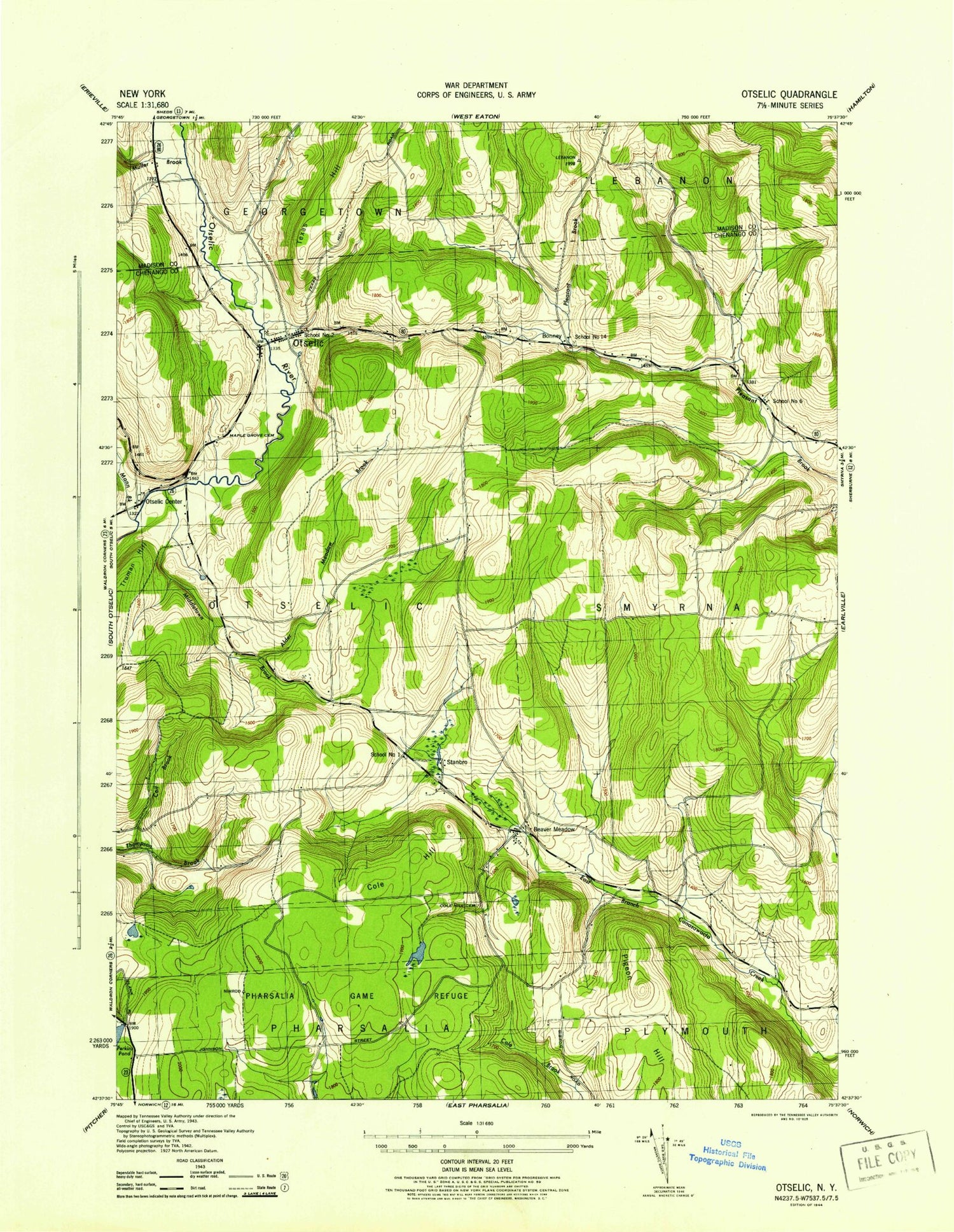 Classic USGS Otselic New York 7.5'x7.5' Topo Map Image