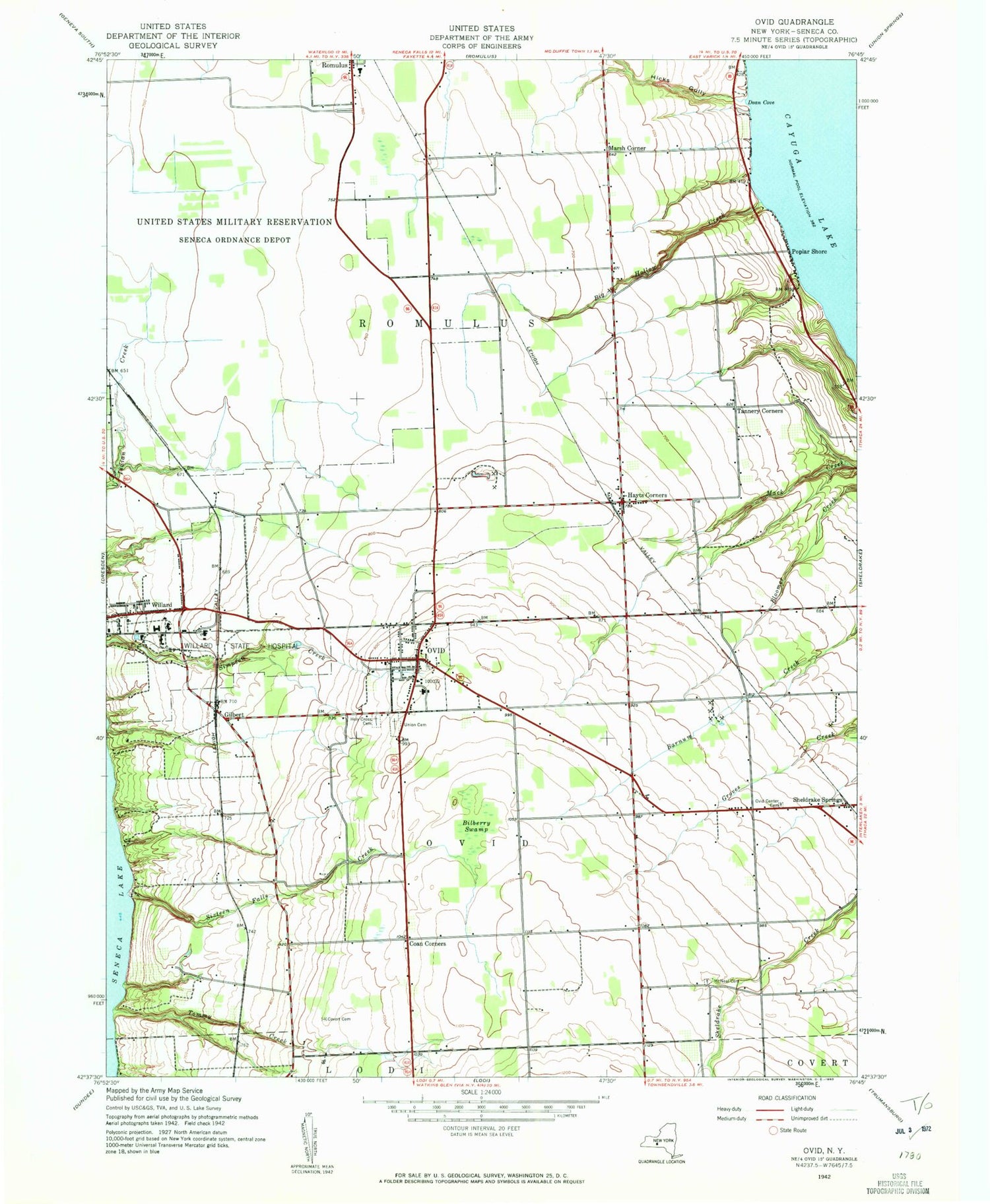 Classic USGS Ovid New York 7.5'x7.5' Topo Map Image