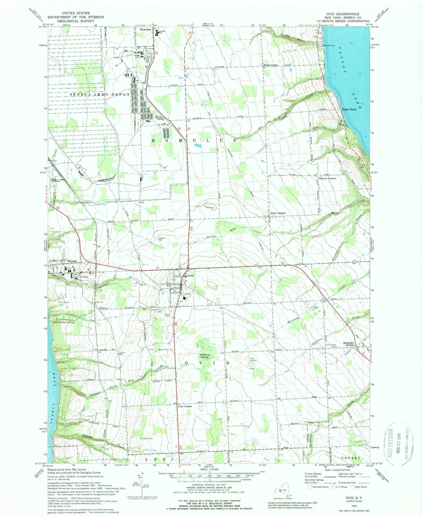 Classic USGS Ovid New York 7.5'x7.5' Topo Map Image