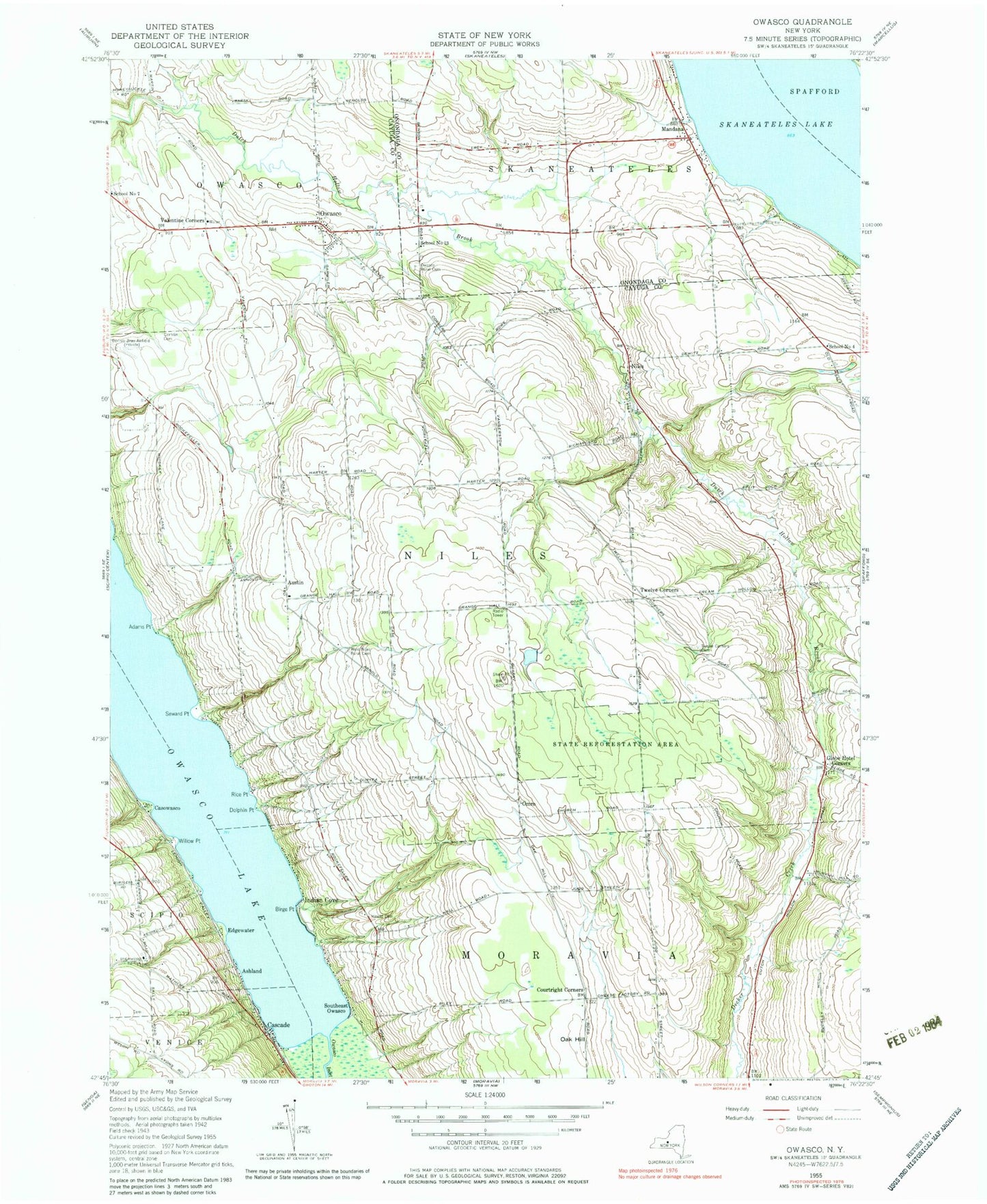 Classic USGS Owasco New York 7.5'x7.5' Topo Map Image