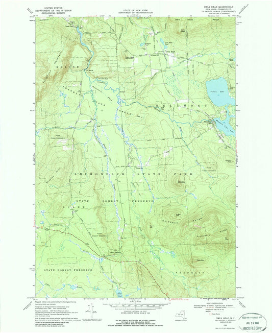 Classic USGS Owls Head New York 7.5'x7.5' Topo Map Image