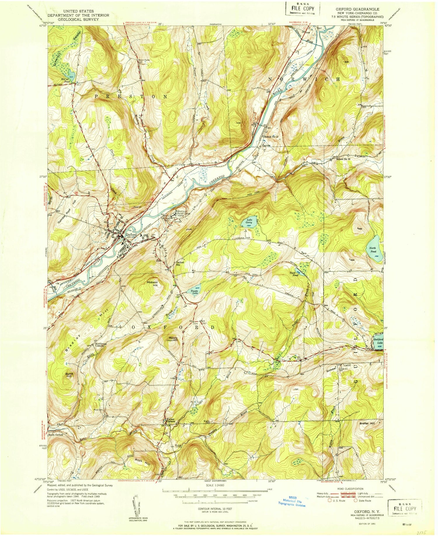 Classic USGS Oxford New York 7.5'x7.5' Topo Map Image