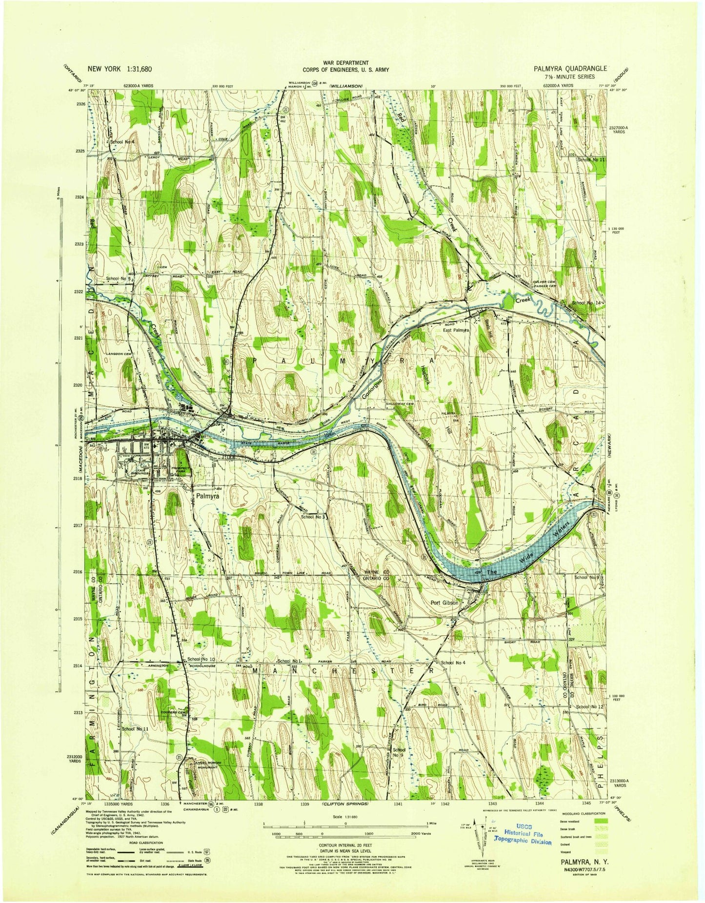 Classic USGS Palmyra New York 7.5'x7.5' Topo Map Image