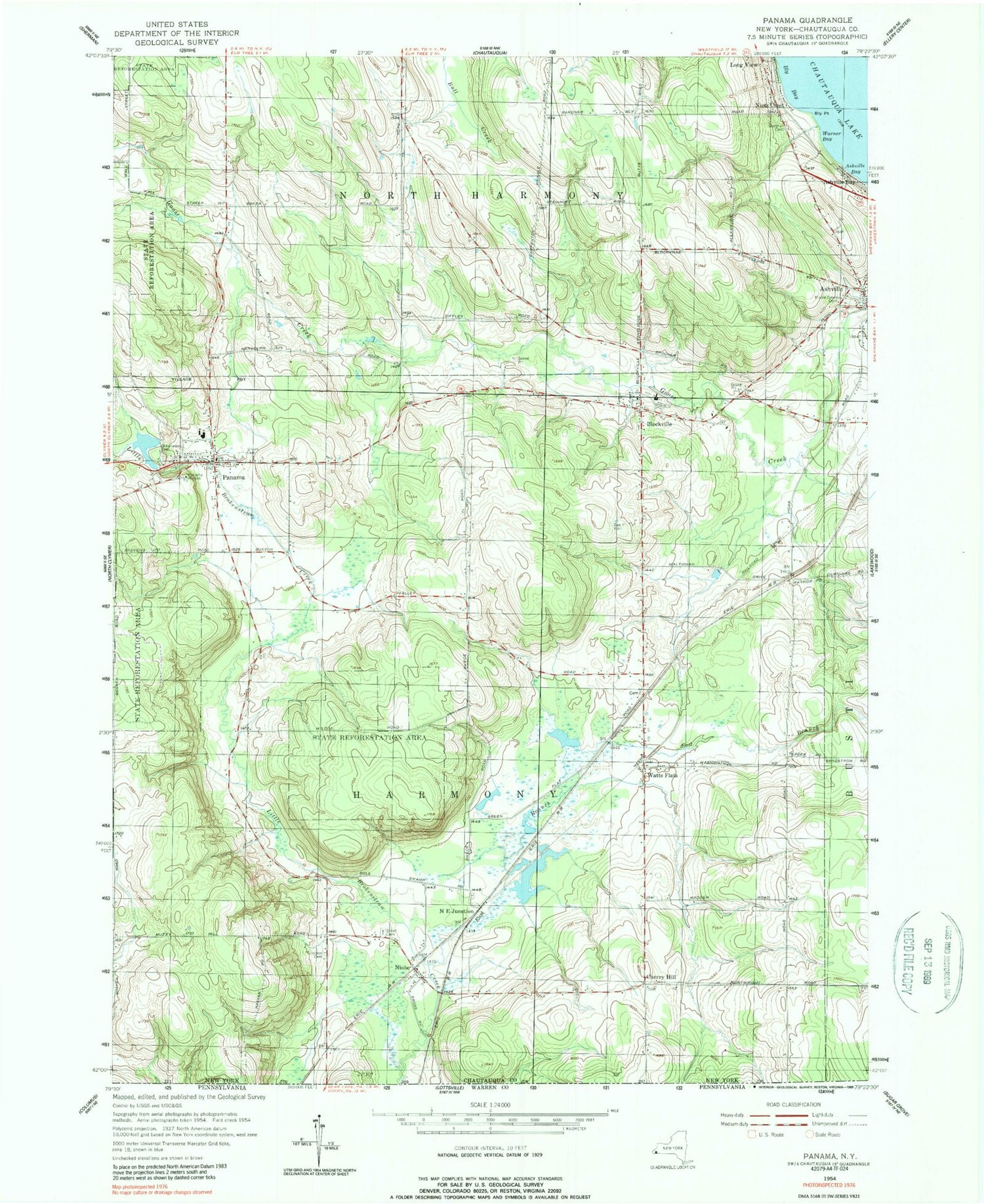Classic USGS Panama New York 7.5'x7.5' Topo Map Image
