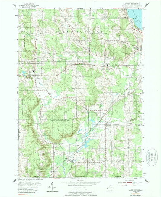 Classic USGS Panama New York 7.5'x7.5' Topo Map Image