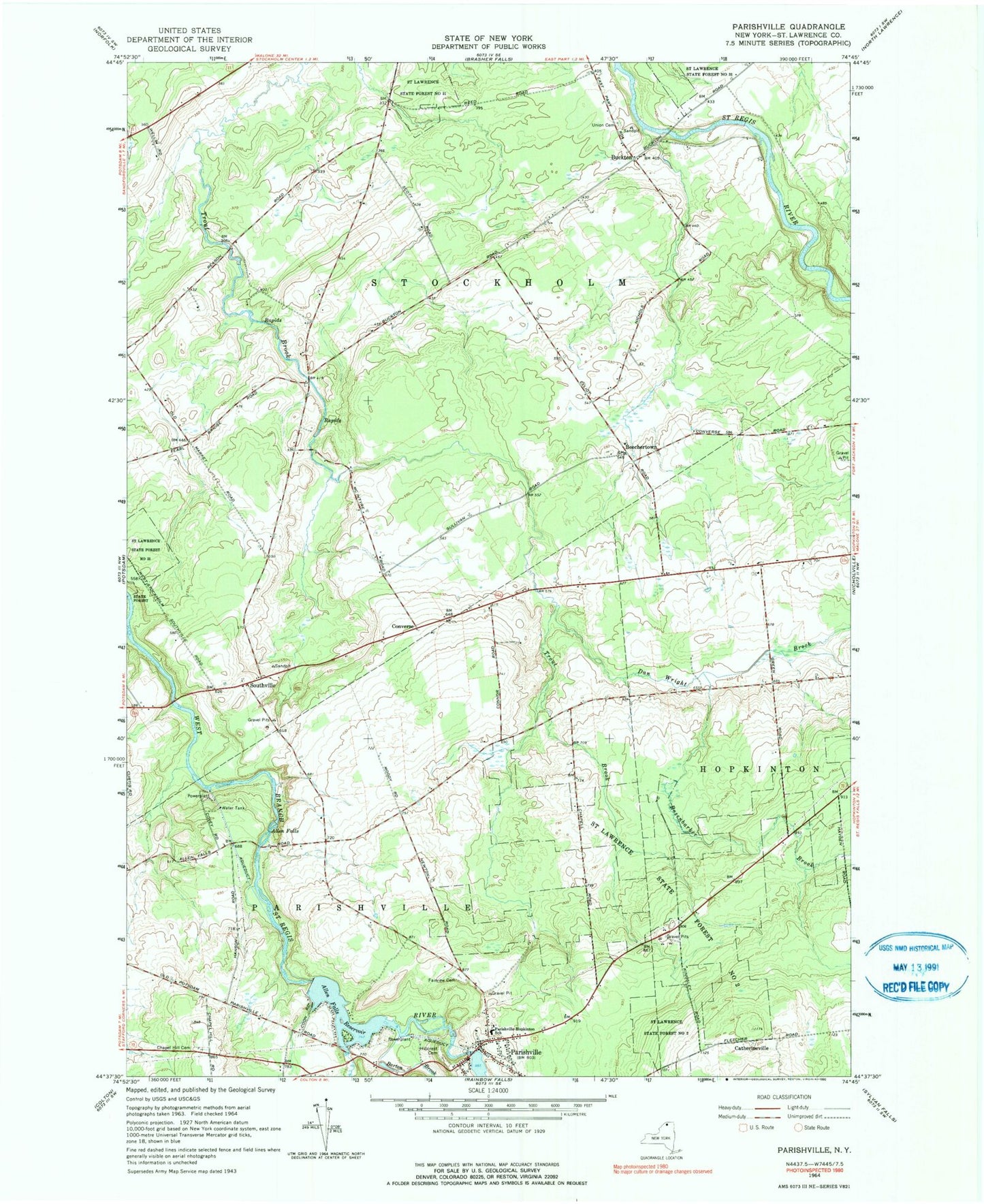 Classic USGS Parishville New York 7.5'x7.5' Topo Map Image