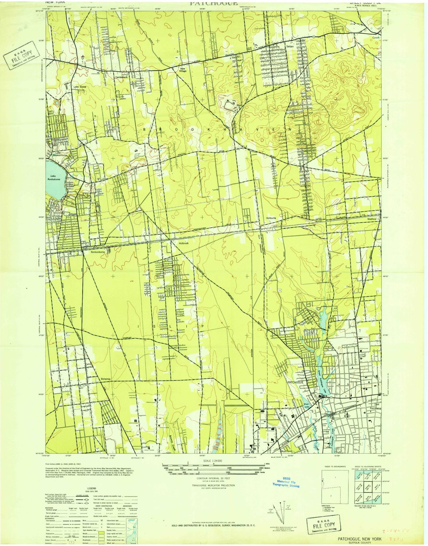 Classic USGS Patchogue New York 7.5'x7.5' Topo Map Image