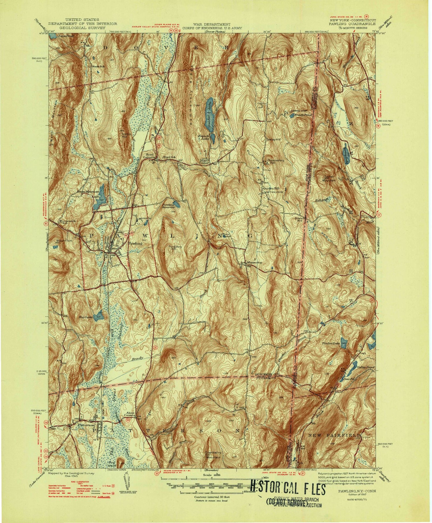 Classic USGS Pawling New York 7.5'x7.5' Topo Map Image