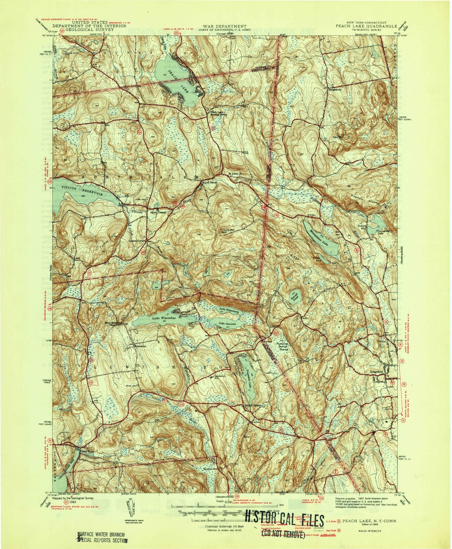 Classic USGS Peach Lake New York 7.5'x7.5' Topo Map Image