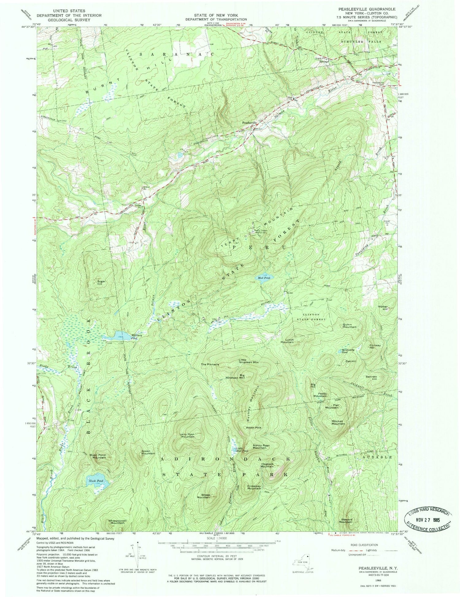 Classic USGS Peasleeville New York 7.5'x7.5' Topo Map Image