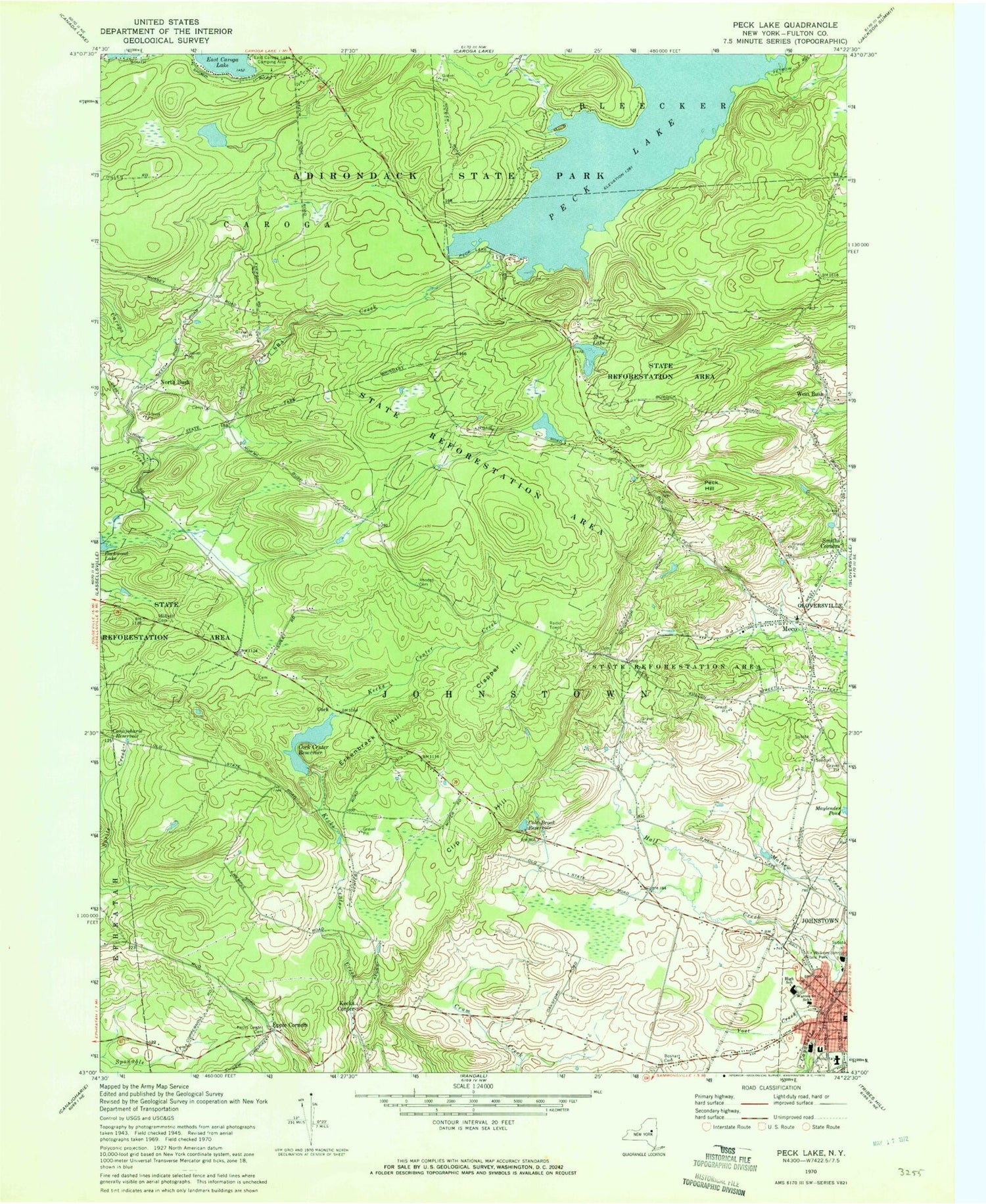 Classic USGS Peck Lake New York 7.5'x7.5' Topo Map Image
