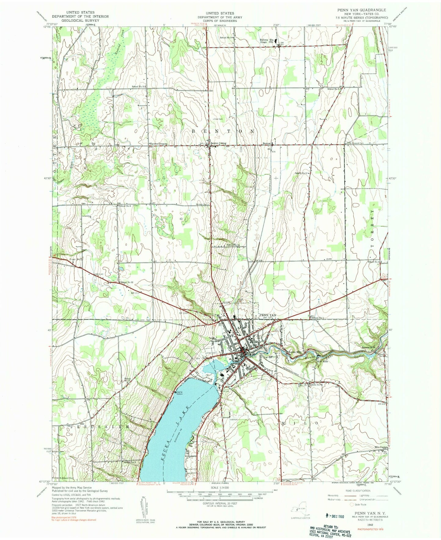 Classic USGS Penn Yan New York 7.5'x7.5' Topo Map Image
