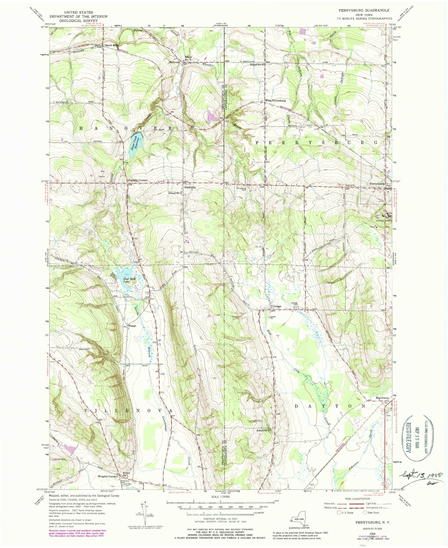 Classic USGS Perrysburg New York 7.5'x7.5' Topo Map Image