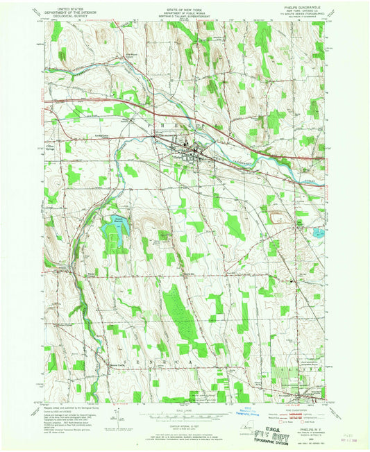 Classic USGS Phelps New York 7.5'x7.5' Topo Map Image