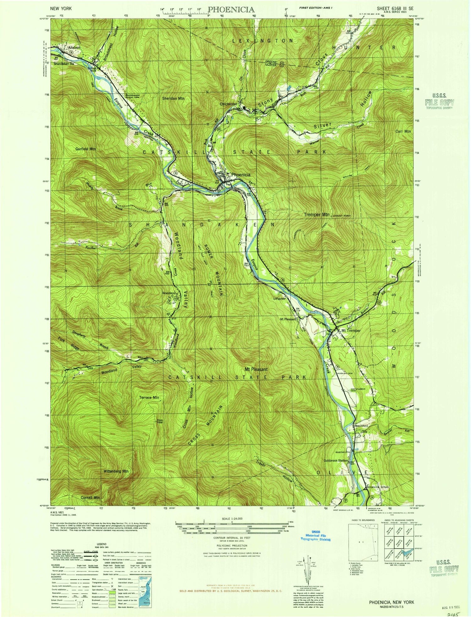 Classic USGS Phoenicia New York 7.5'x7.5' Topo Map Image