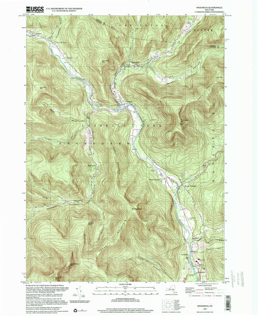 Classic USGS Phoenicia New York 7.5'x7.5' Topo Map Image