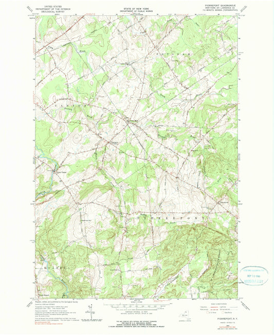 Classic USGS Pierrepont New York 7.5'x7.5' Topo Map Image