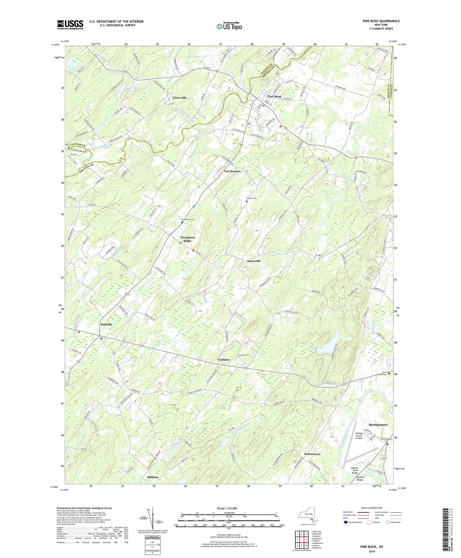 Pine Bush New York US Topo Map Image
