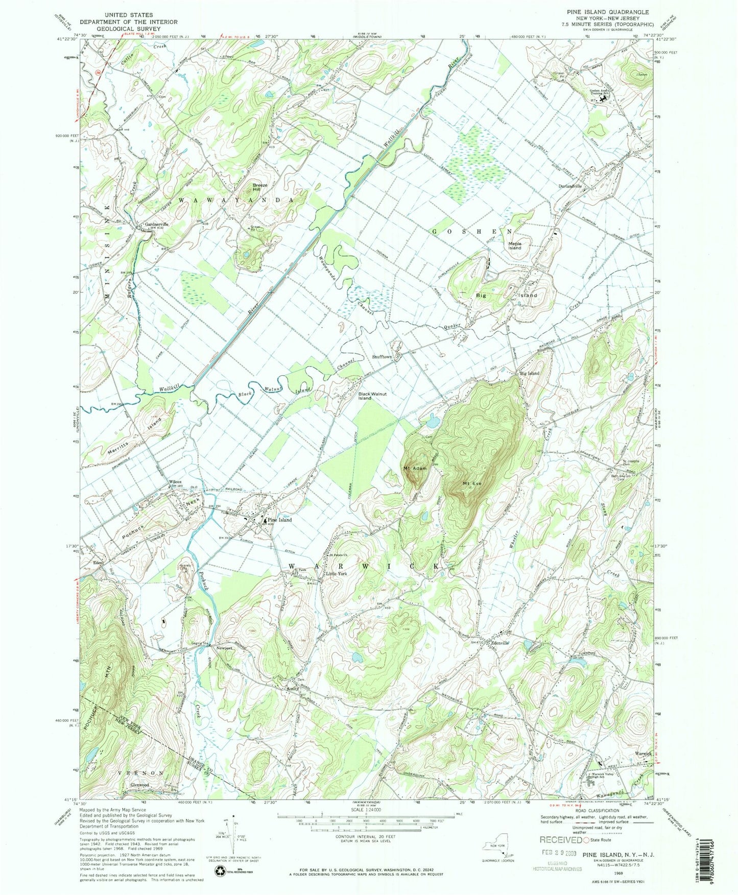 Classic USGS Pine Island New York 7.5'x7.5' Topo Map Image