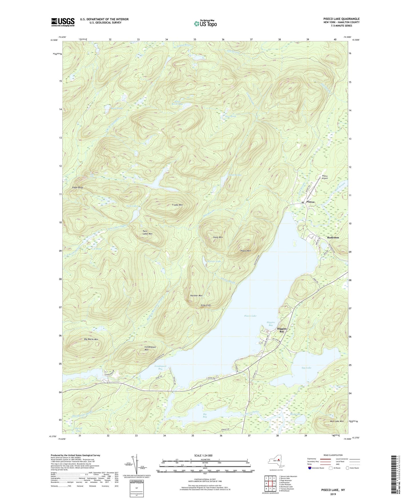 Piseco Lake New York US Topo Map Image