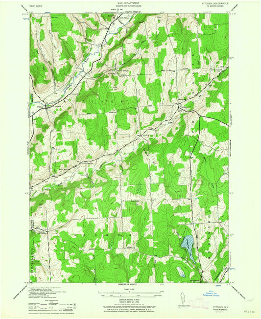 Classic USGS Pitcher New York 7.5'x7.5' Topo Map Image