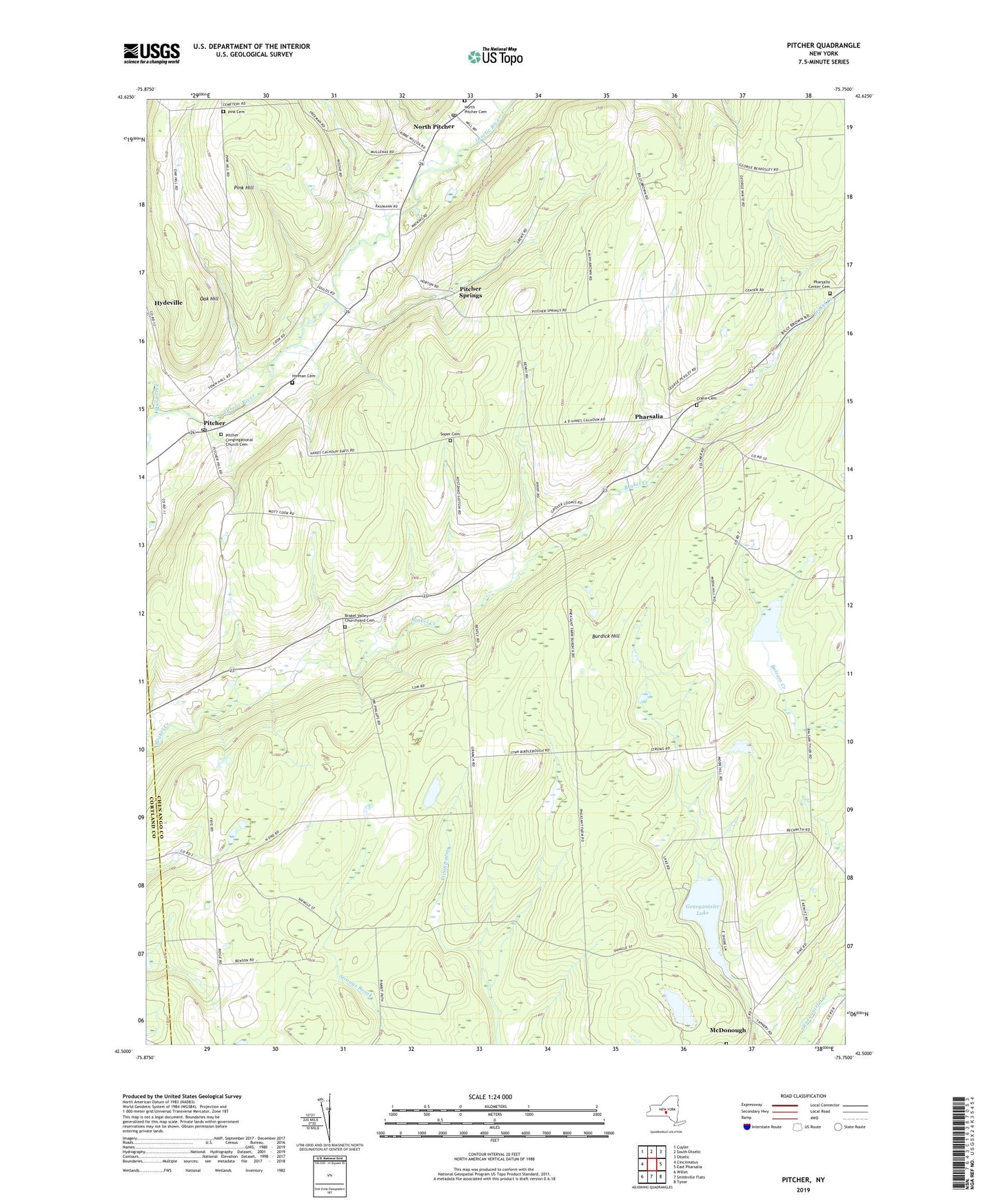 Pitcher New York US Topo Map Image
