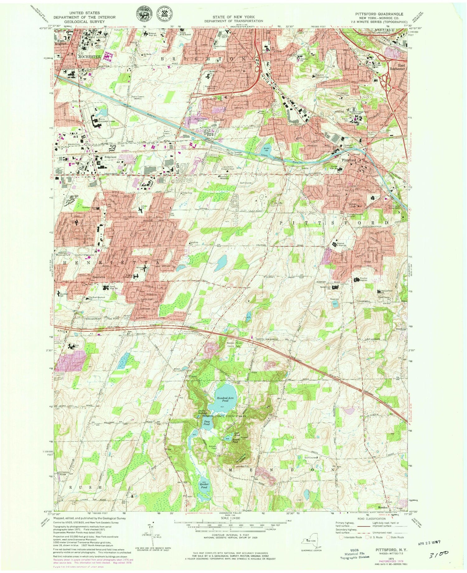 Classic USGS Pittsford New York 7.5'x7.5' Topo Map Image
