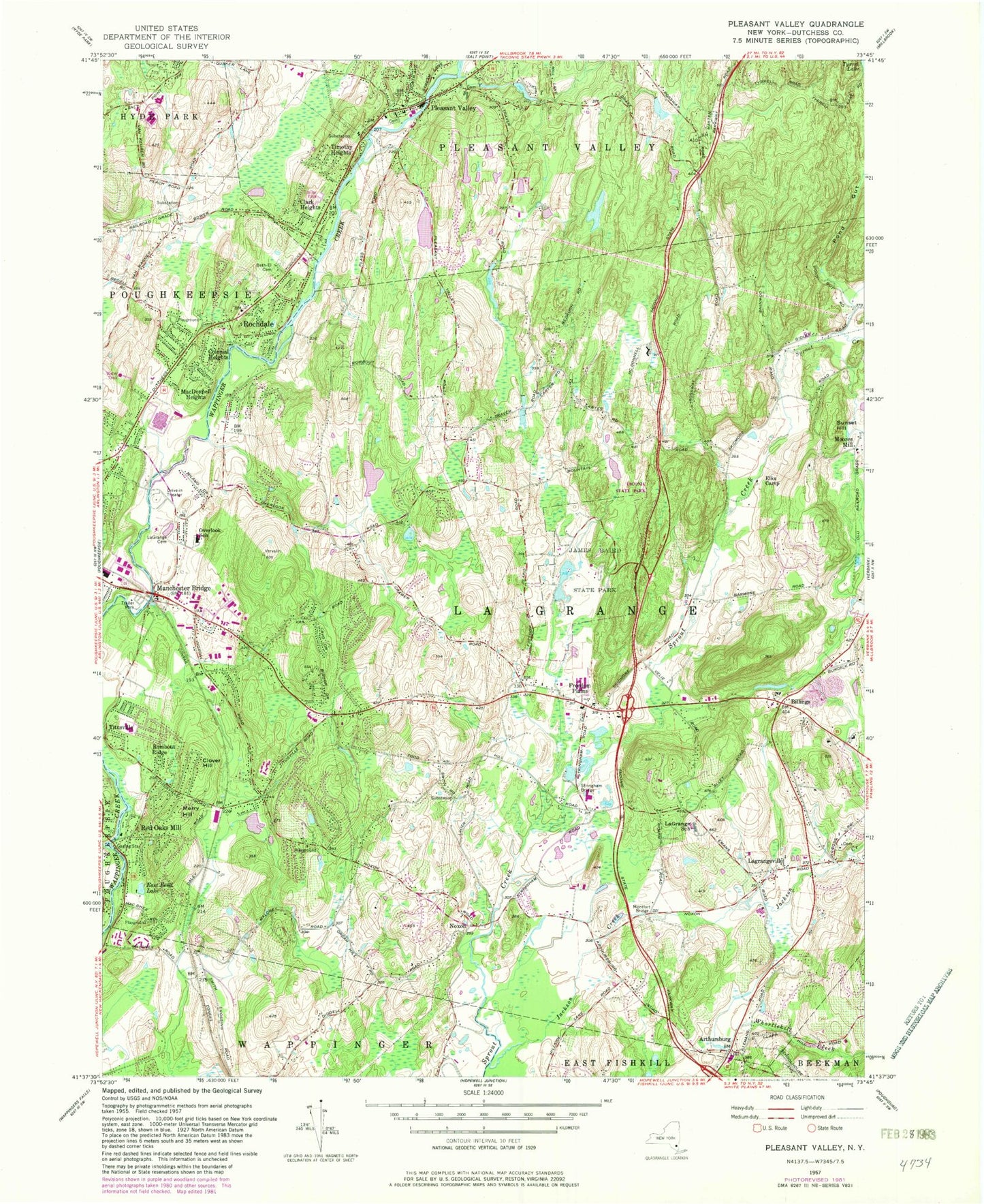 Classic USGS Pleasant Valley New York 7.5'x7.5' Topo Map Image