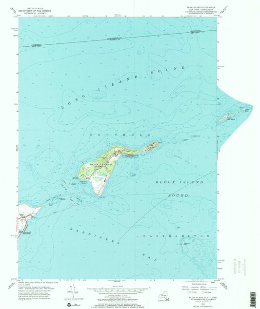 Classic USGS Plum Island New York 7.5'x7.5' Topo Map Image