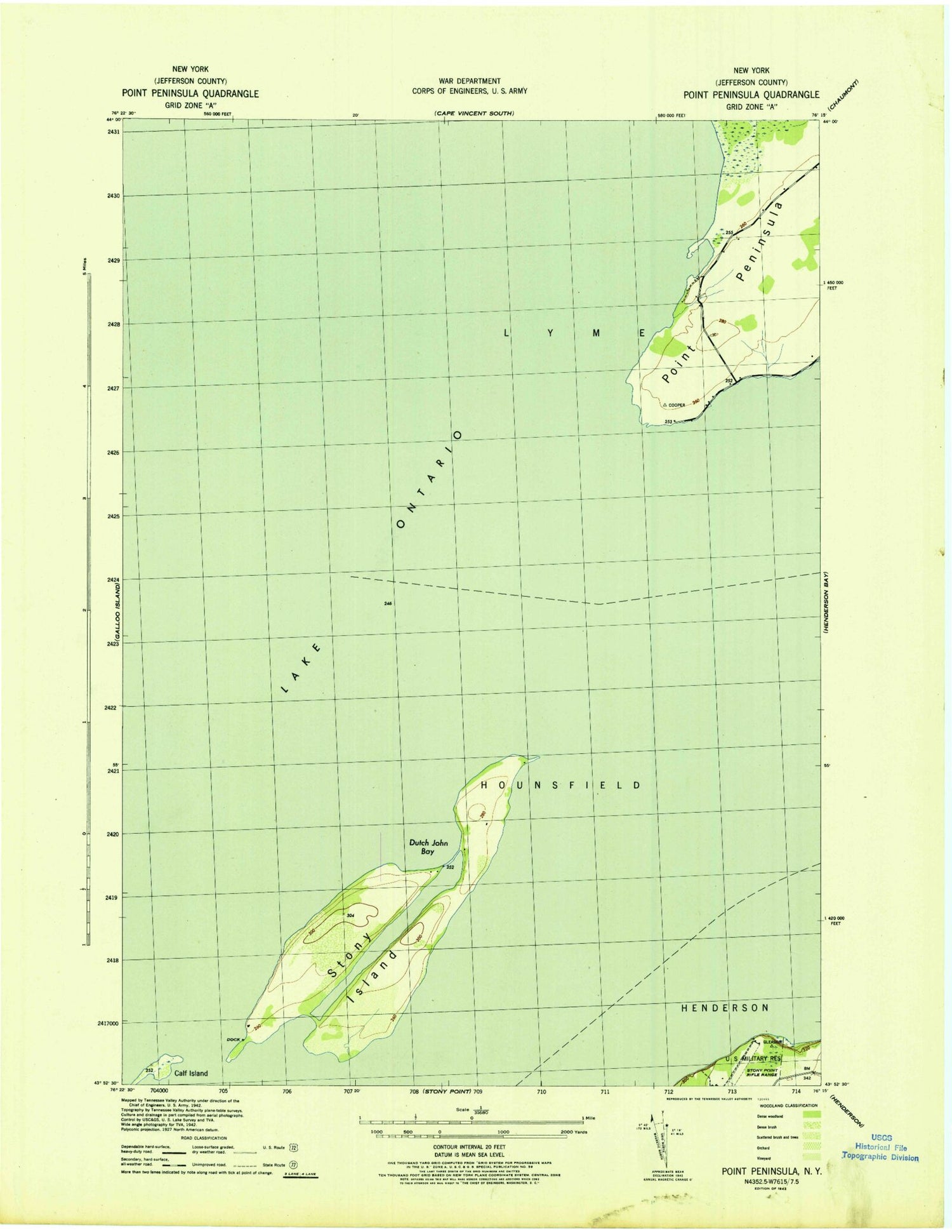 Classic USGS Point Peninsula New York 7.5'x7.5' Topo Map Image